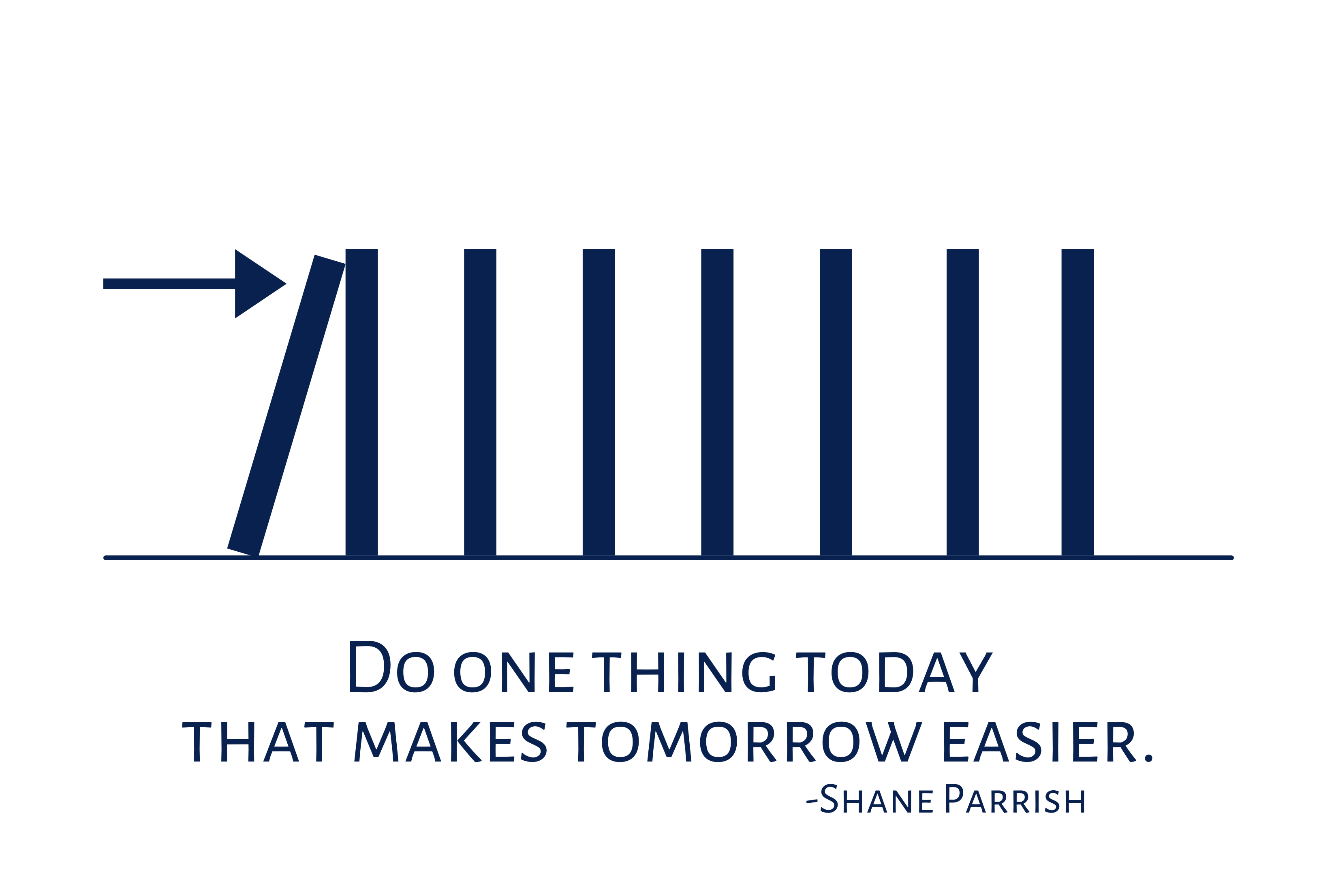 A row of dominoes with an arrow tipping the first one, above the quote “Do one thing today that makes tomorrow easier.” — Shane Parrish.